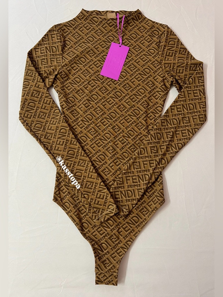 Skims X Fendi Mock Neck Long Sleeve Bodysuit Brown California